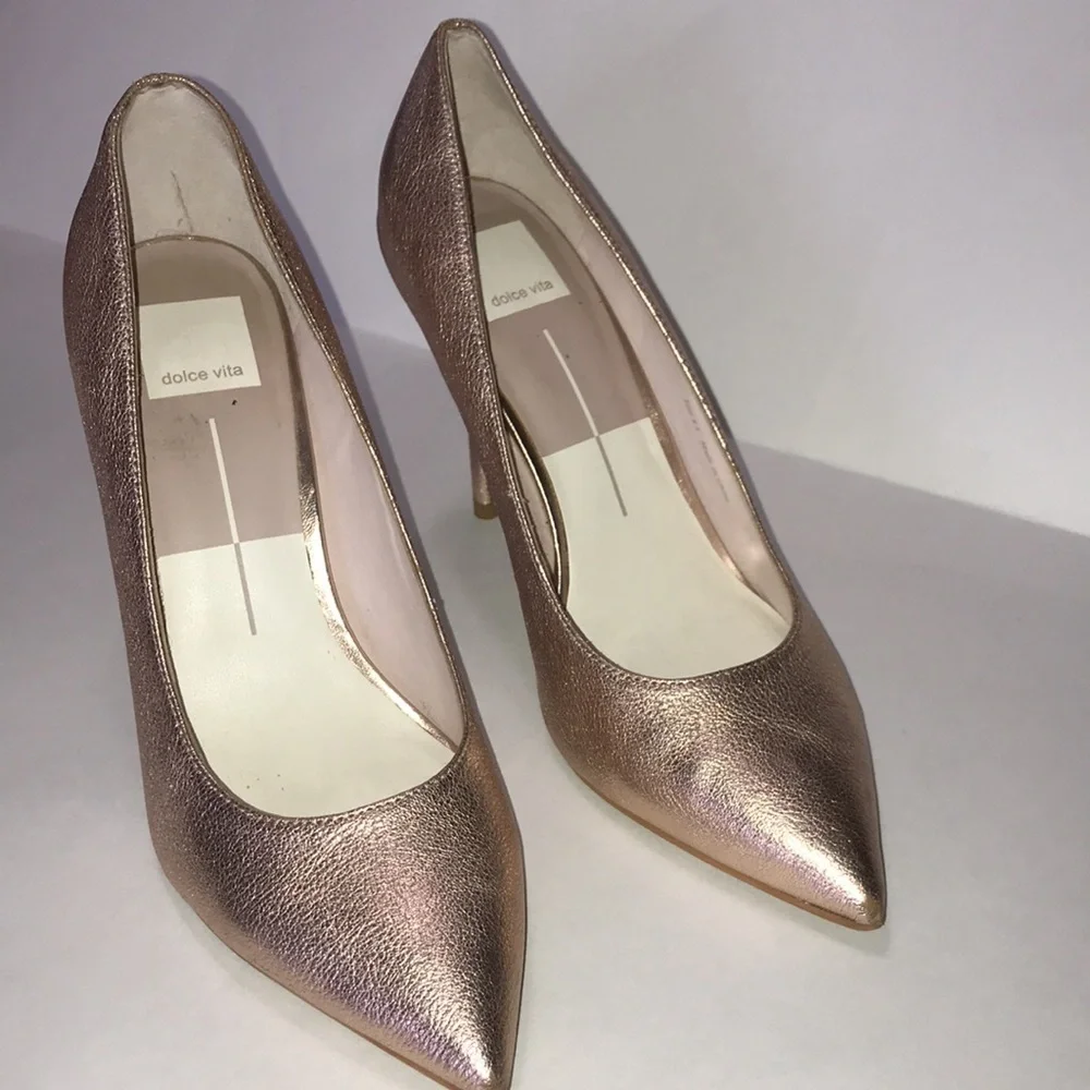 Dolce Vita Milka Rose Gold Metallic Leather Pointed Toe Stiletto Woman’s 8.5 - Picture 4 of 13